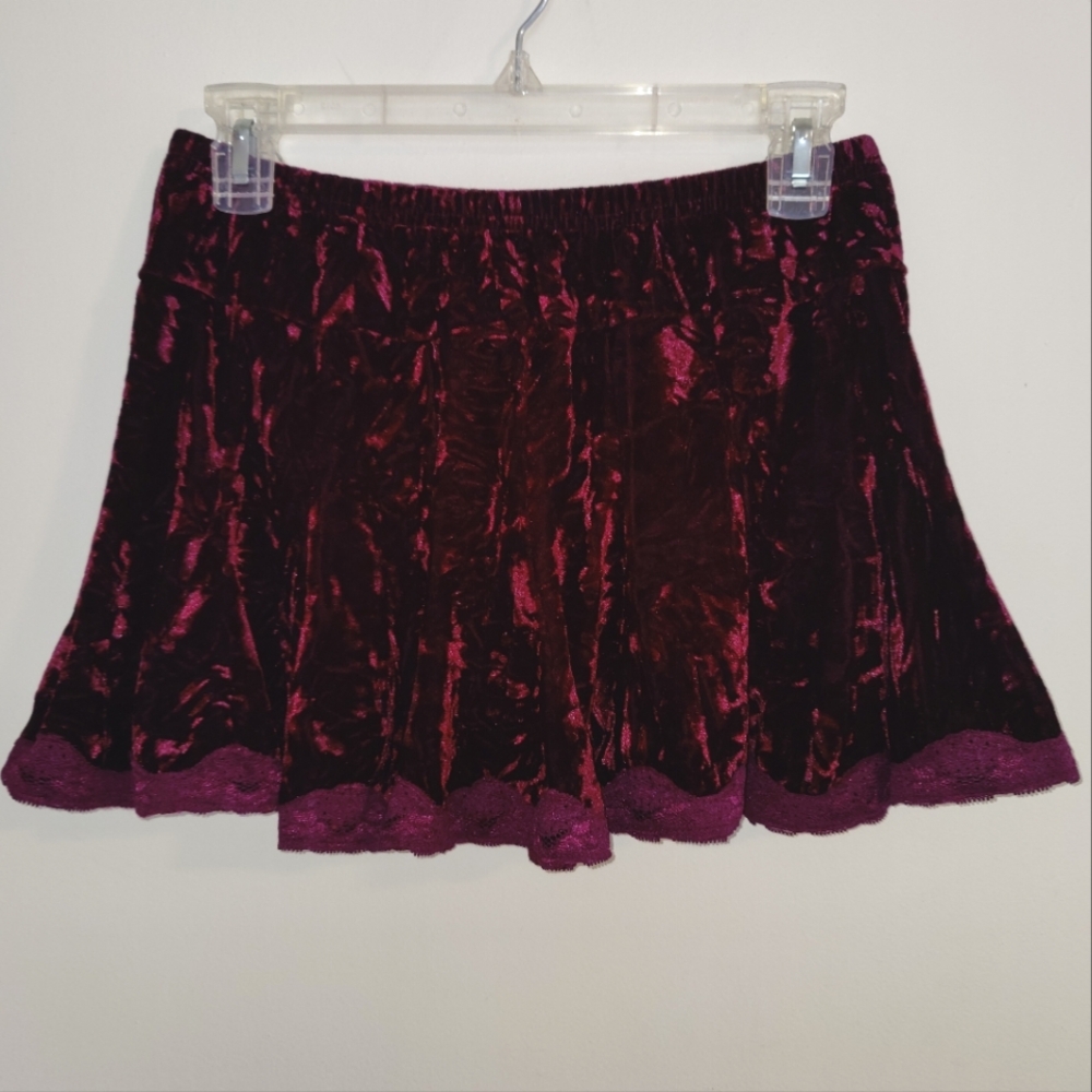 Vintage Tripp NYC Red Burgundy Crushed Velvet Miniskirt S